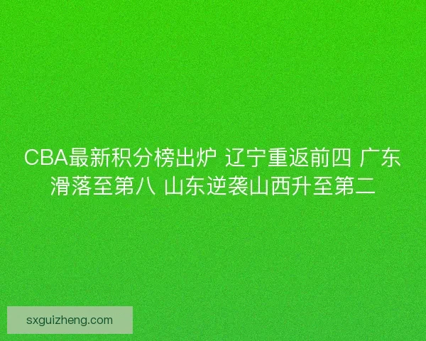 CBA最新积分榜出炉 辽宁重返前四 广东滑落至第八 山东逆袭山西升至第二